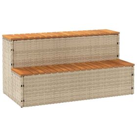 Hot Tub Step Beige 39.4"x19.7"x19.9" Poly Rattan and Solid Acacia
