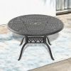 Ã˜48-inch Cast Aluminum Patio Dining Table with Black Frame and Umbrella Hole