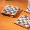 Handmade Set of 2 Chiseled Horn Coasters with Teakwood Edges