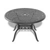 Ã˜48-inch Cast Aluminum Patio Dining Table with Black Frame and Umbrella Hole