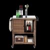 Outdoor Wicker Bar Cart, Patio Wine Serving Cart w/Wheels