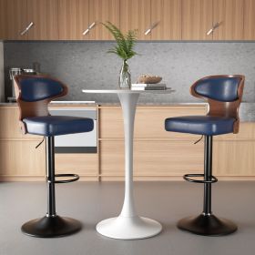Bar Stools Set of 2 Seat Adjustable Height 25.2-33.8IN - Bentwood Swivel Barstools with Back & Footrest - PU Leather Upholstered Bar Chair for Bar (Color: Blue, count: 2 set)