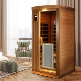 Low EMF One person Far infrared red cedar Deluxe indoor sauna room (Color: as Pic)