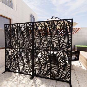 Metal Privacy Screens W3.8Ft X H6Ft Outdoor and Indoor Divider with Free Standing Decorative Privacy Screen for Balcony Patio Garden Room Divider (Color: Black)